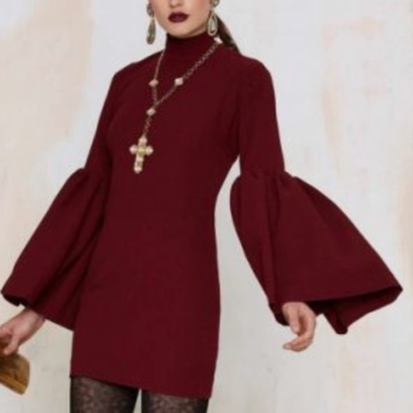 Nasty Gal Oxblood Bell Sleeve Mini Dress - Picture 1 of 9